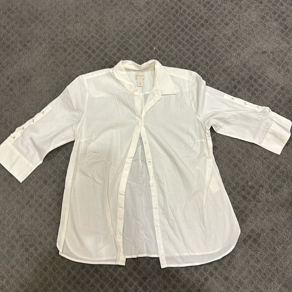 chicos white 3/4th sleeve button up